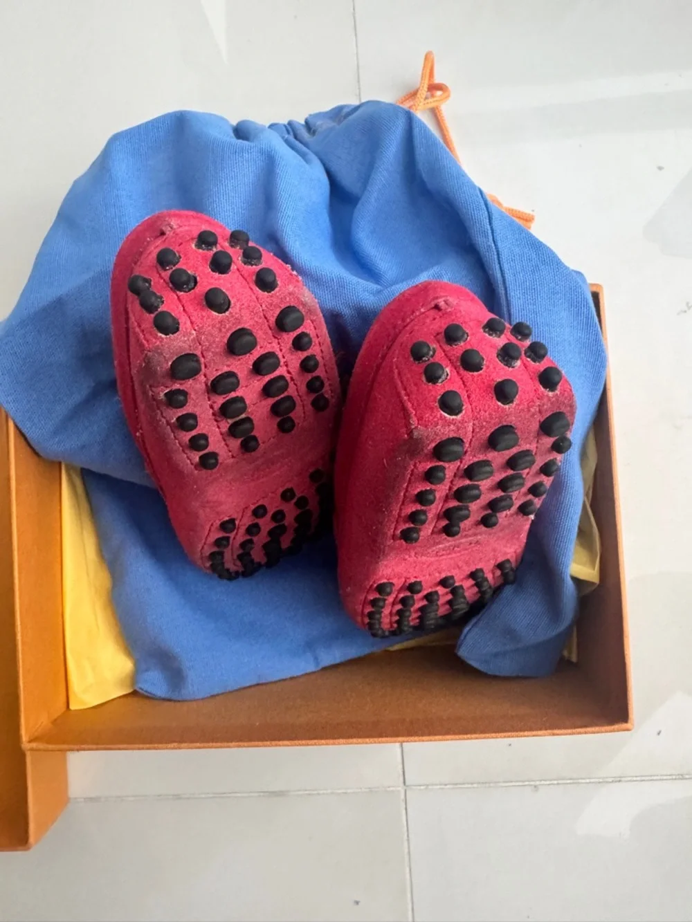Tod's Kids Red Suede Moccasins